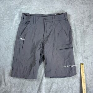 Huk Shorts Mens M (Fits 32x9) Performance Fishing Cargo Stretch Gray
